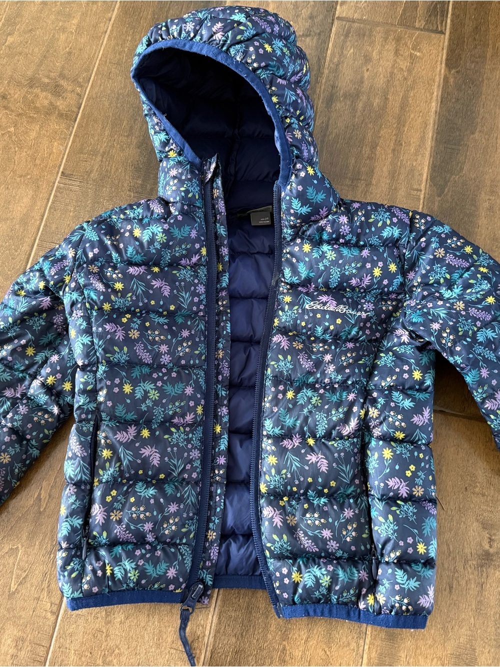 Eddie Bauer Navy Floral Hooded Puffer Jacket